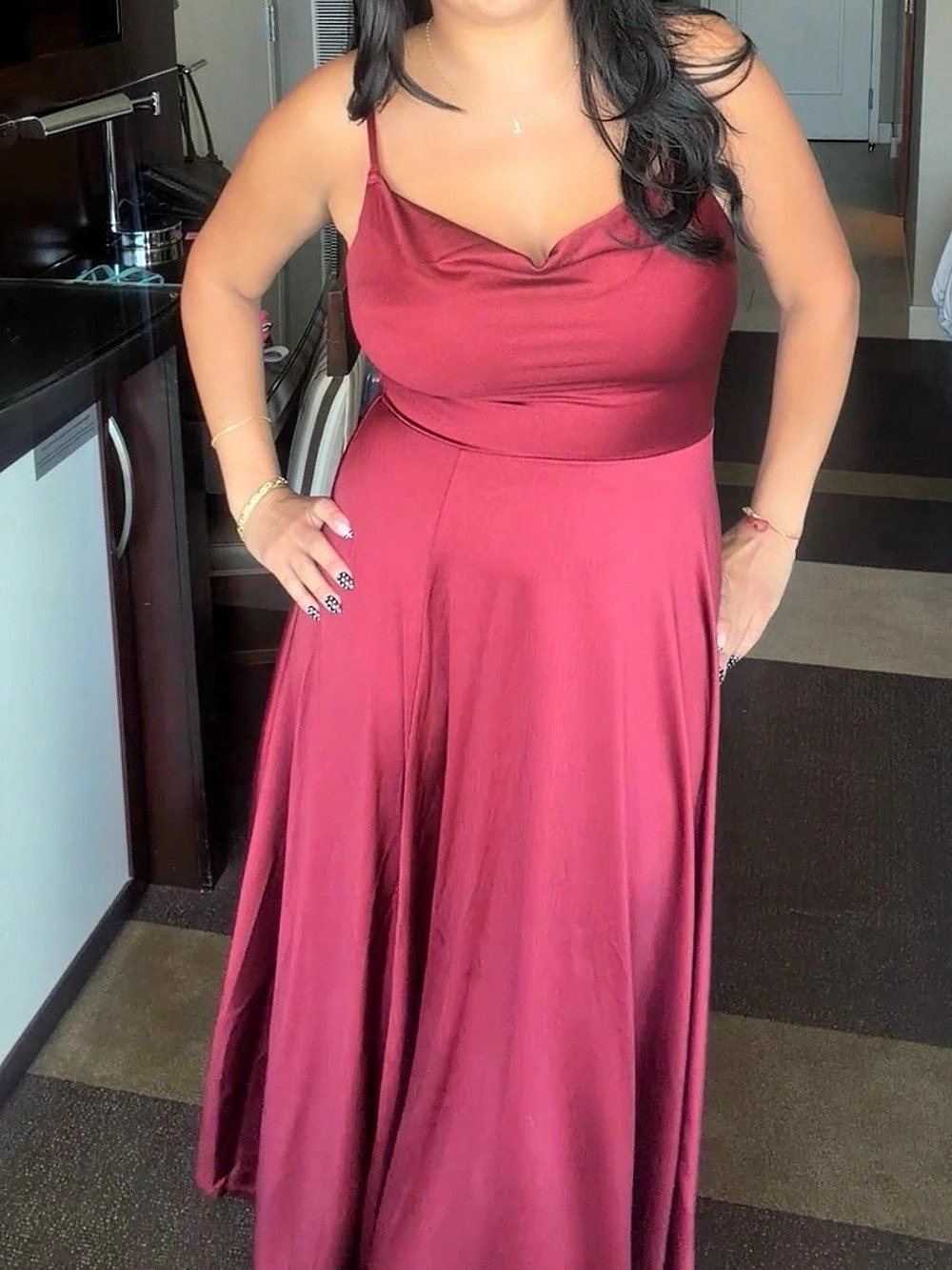 Red Shapewear Strappy Cowl Neck Fit & Flare Maxi Dress